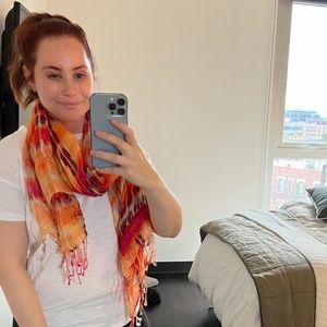 J. Crew Red, White, Orange Linen Scarf